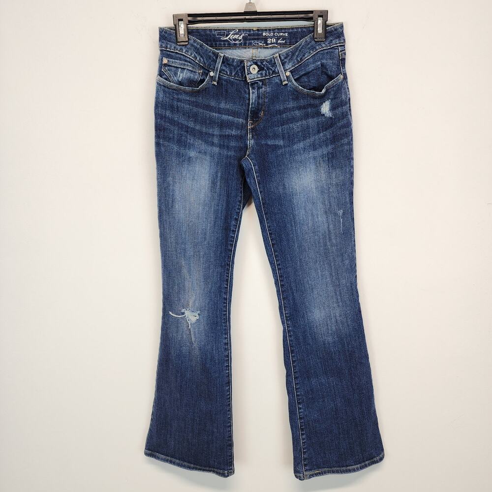 Levis Womens Bold Curve Low Rise Bootcut Jeans Size 29" Blue Distressed Vtg Y2K